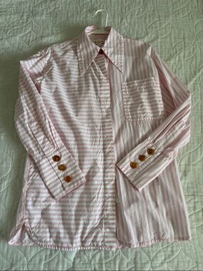 Marni Oversized Pink & White Striped Button-Up Tunic Top